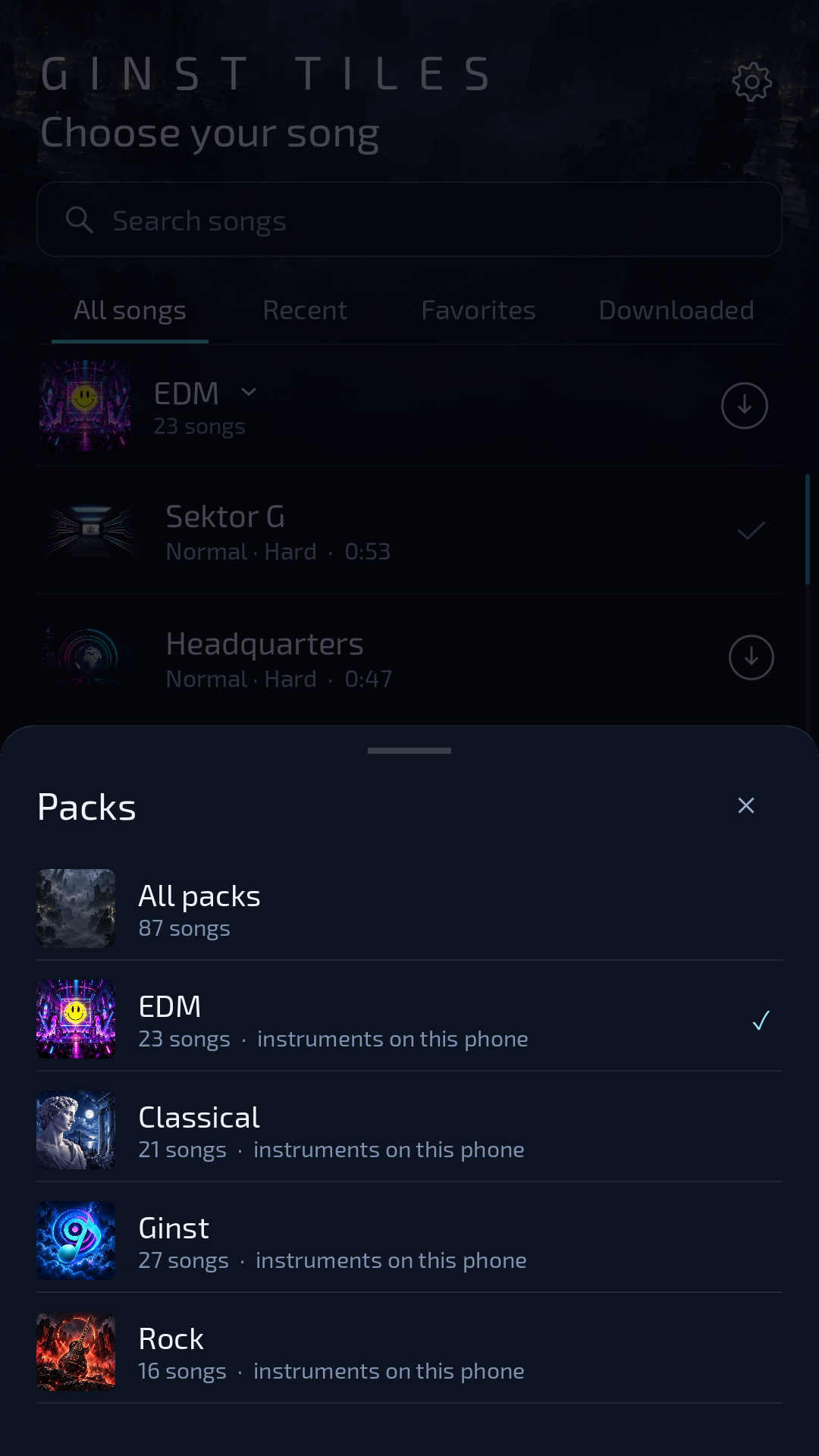 Song Packs Selection